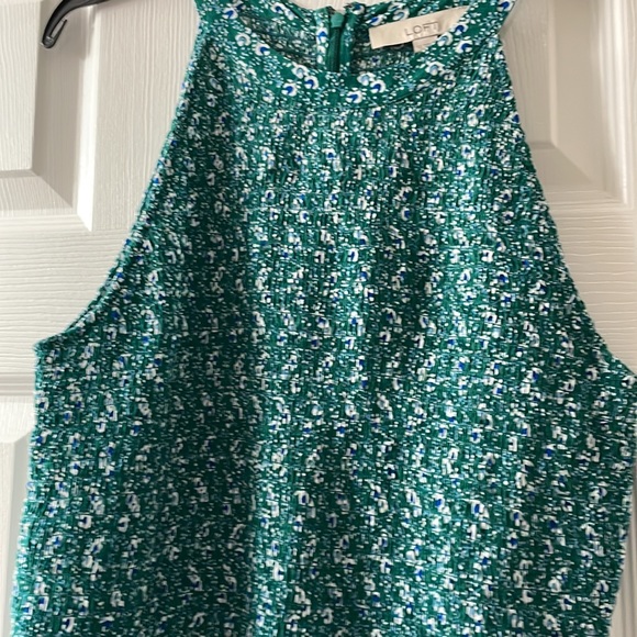 Preowned loft sun dress size 12. Sleeveless green, blue, and white print. - Picture 3 of 7